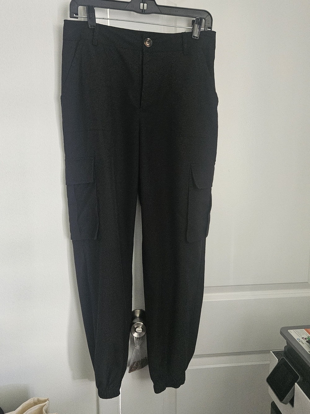 Women's Black Cargo Trousers with Elastic Ankles